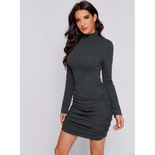 Vestido Drapeado Liso Elegante