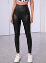 Pantalon de cuero de cintura ancha unicolor