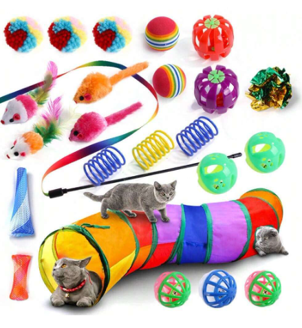 juguetes interactivos para gatos con varias combinaciones, como tunel, pelota, raton simulado, resorte, pelota hueca y papel sonoro, perfecto para gatos de interior