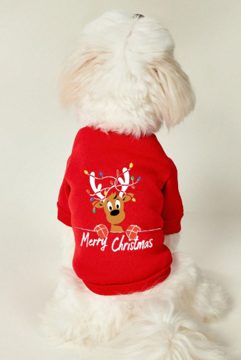Sudadera navideña para mascotas, con estampado de reno rojo y letras