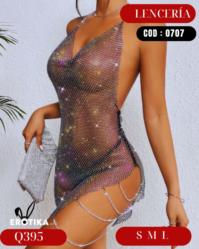 Vestido de malla de rejilla con nudo sin espalda y escote halter