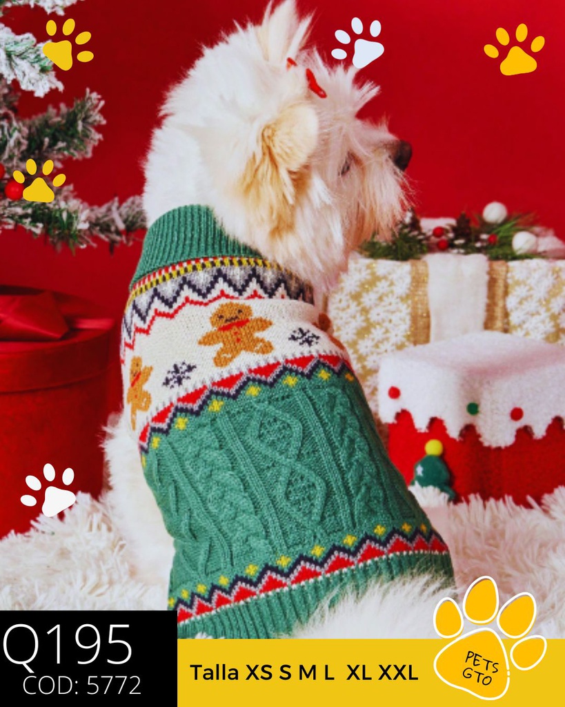 Cuéter navideño  con diseño de hombre de jengibre verde