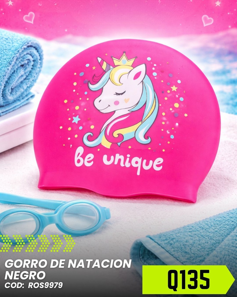 Gorro de natación de silicona con diseño de unicornio