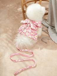 collar y correa para mascotas con lazo de flores en margarita rosa