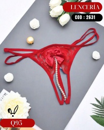Tanga sexy de encaje con cuentas y lazo