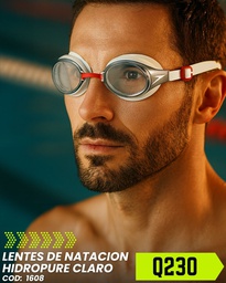 [R1608] Lentes Natación Speedo Hydropure Blanco linea Roja